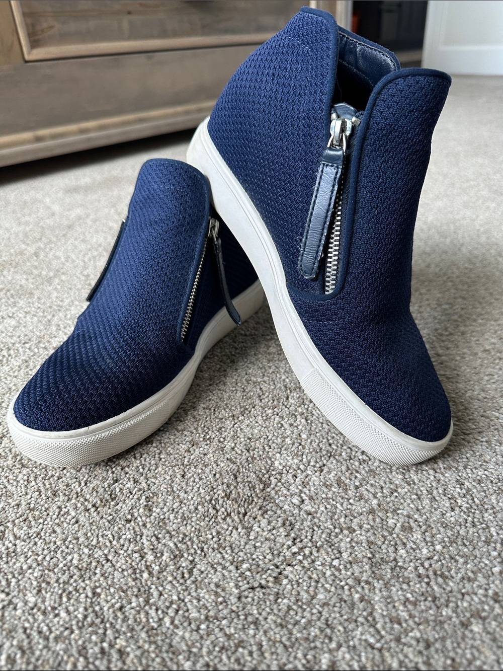 Navy Wedge Sneaker with Side Zip
